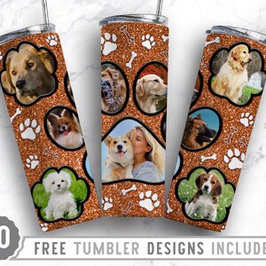 20oz Dog Paw Photo Frame Skinny Tumbler Sublimation Png, Dog Picture Mom, Collage, Glitter, Sublimation,Straight &Tapered Tumbler Png Design