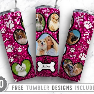 20oz Dog Paw Photo Frame Skinny Tumbler Sublimation Png, Fur Mama Picture, Collage, Glitter,Sublimation,Straight &Tapered Tumbler Png Design