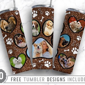 Marco de fotos de pata de perro de 20 oz Sublimación de vaso flaco Png, Imagen de pérdida de perro, Collage, Brillo, Sublimación, Diseño de png de vaso recto y cónico