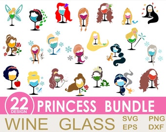 Princess Wine Glass Svg Bundle,Princess Svg,Princess Wine Glass Svg,Mermaid Svg,Cinderealla Svg,Jasmine Svg,Tiana Svg,Frozen Svg,Elsa Svg