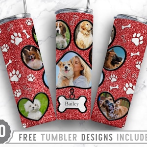 20oz Dog Paw Photo Frame Skinny Tumbler Sublimation Png, Fur Mom Picture, Collage, Glitter, Sublimation,Straight &Tapered Tumbler Png Design
