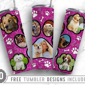 20oz Dog Paw Photo Frame Skinny Tumbler Sublimation Png, Dog Picture Mom, Collage, Glitter, Sublimation,Straight &Tapered Tumbler Png Design