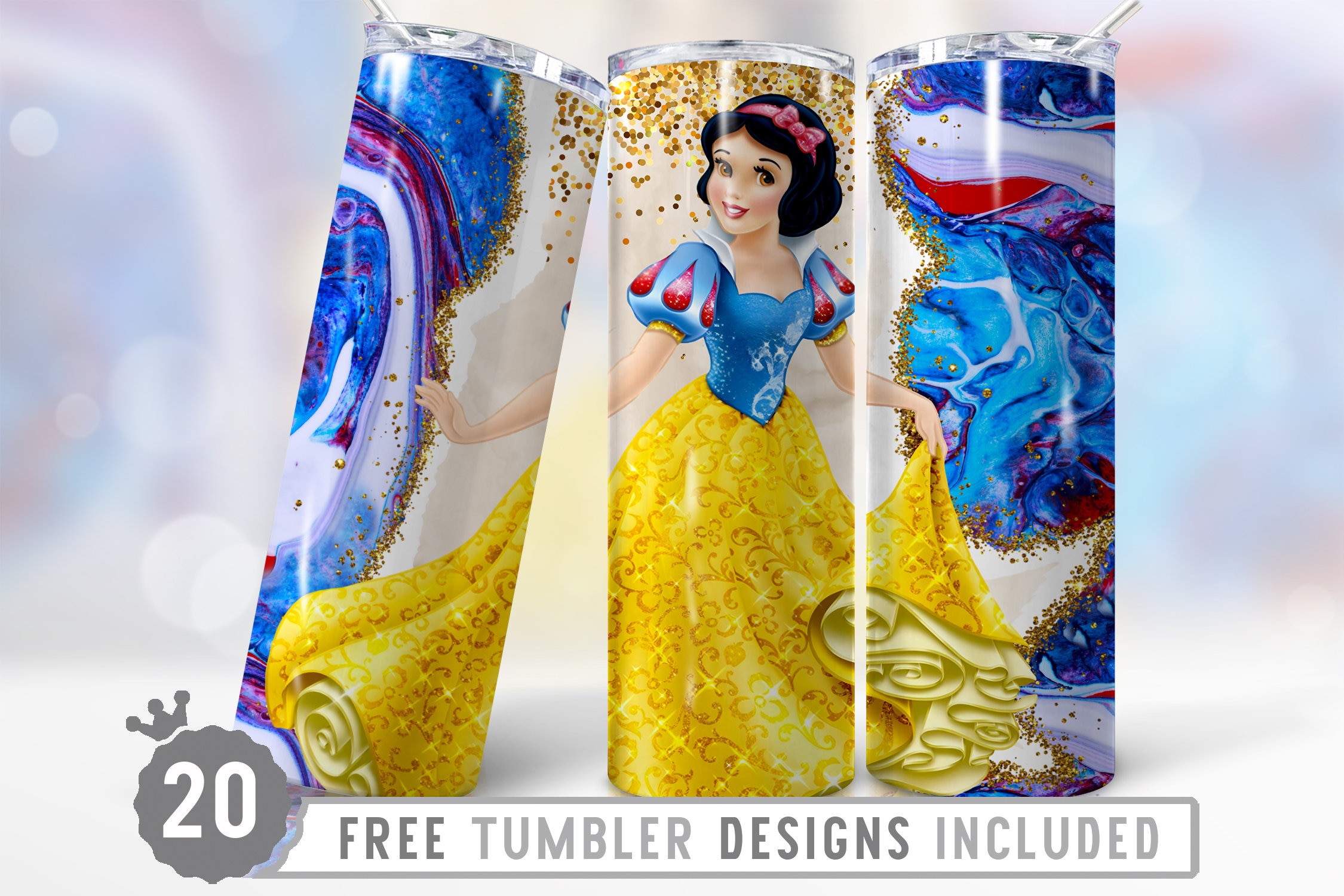 20oz Princess Girl Skinny Tumbler Wrap Png, Cartoon Character, Birthday, Magic World, Love, Png, Straight &Tapered Tumbler Png Design