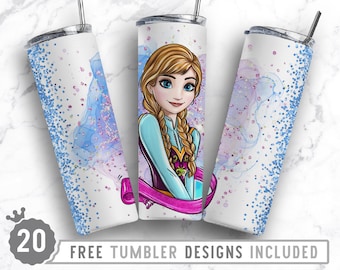 Sublimación de vaso flaco congelado de 20 oz Png, princesa, personaje de dibujos animados, cumpleaños, niñas, sublimación, diseño png de vaso recto y cónico