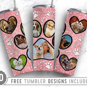 20oz Dog Paw Photo Frame Skinny Tumbler Sublimation Png, Dog Memorial Picture, Collage, Glitter, Png, Straight &Tapered Tumbler Png Design