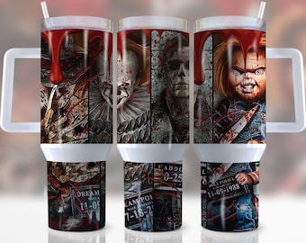 Freddy IT Pennywise Horror Movies 40oz Quencher Tumbler Wrap, Halloween Tumbler Png, Horror Characters, Sublimation, Wrap, Instant Download