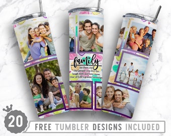 20oz familie fotolijst mager tuimelaar sublimatie png, fotolijst, collage, eigen foto toevoegen, glitter, rechte en taps toelopende tuimelaar png ontwerp