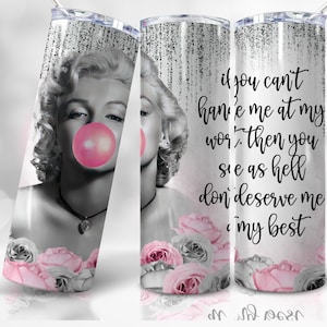 20oz Marilyn Monroe Skinny Tumbler Wrap Png, Women Rarely Make History, Colorful Flower, Sublimation, Straight &Tapered Tumbler Png Design