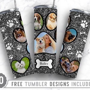 20oz Dog Paw Photo Frame Skinny Tumbler Sublimation Png, Fur Mom Picture, Collage, Glitter, Sublimation,Straight &Tapered Tumbler Png Design