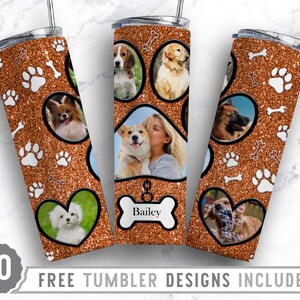20oz Dog Paw Photo Frame Skinny Tumbler Sublimation Png, Fur Mama Picture, Collage, Glitter,Sublimation,Straight &Tapered Tumbler Png Design