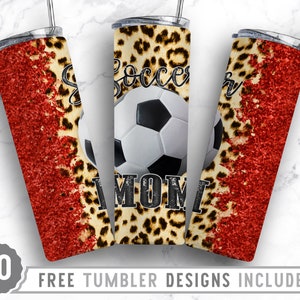 20oz Soccer Mom Skinny Tumbler Sublimation Png, Football, Leopard, Grunge, Dirty, Glitter, Sublimation, Straight &Tapered Tumbler Png Design
