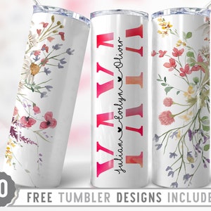 20oz Yaya Skinny Tumbler Sublimation Png, Mãe, Dia Das Mães, Rosas, Flores, Groovy, Boho, Floral, Png, Straight & Tapered Tumbler Png Design