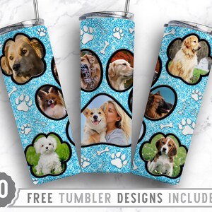20oz Dog Paw Photo Frame Skinny Tumbler Sublimation Png, Dog Picture Mama, Collage, Glitter,Sublimation,Straight &Tapered Tumbler Png Design