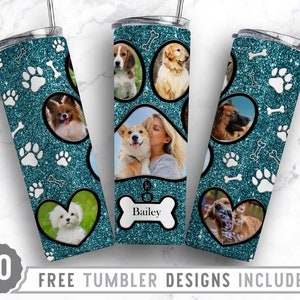 20oz Dog Paw Photo Frame Skinny Tumbler Sublimation Png, Fur Mama Picture, Collage, Glitter,Sublimation,Straight &Tapered Tumbler Png Design