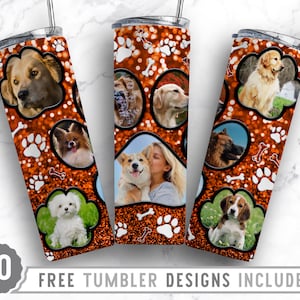 20oz Dog Paw Photo Frame Skinny Tumbler Sublimation Png, Dog Picture Mom, Collage, Glitter, Sublimation,Straight &Tapered Tumbler Png Design
