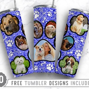 20oz Dog Paw Photo Frame Skinny Tumbler Sublimation Png, Dog Picture Frame, Collage,Glitter,Sublimation,Straight &Tapered Tumbler Png Design