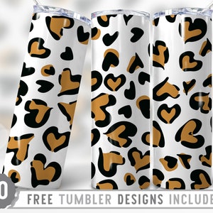 20oz Leopard Skinny Tumbler Sublimation Png, Leopard Glitter, Hearts, Love, Seamless, Print,Sublimation,Straight &Tapered Tumbler Png Design