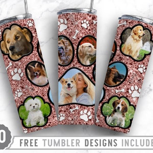 20oz Dog Paw Photo Frame Skinny Tumbler Sublimation Png, Dog Picture Frame, Collage,Glitter,Sublimation,Straight &Tapered Tumbler Png Design