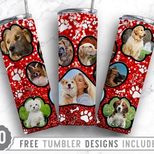 20oz Dog Paw Photo Frame Skinny Tumbler Sublimation Png, Dog Picture Frame, Collage,Glitter,Sublimation,Straight &Tapered Tumbler Png Design