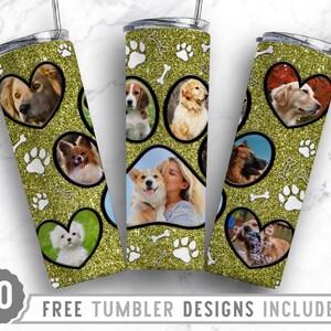 20oz Dog Paw Photo Frame Skinny Tumbler Sublimation Png, Dog Loss Picture, Collage, Glitter,Sublimation,Straight &Tapered Tumbler Png Design