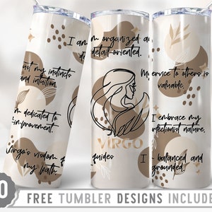 20oz Zodiac Signs Virgo Skinny Tumbler Wrap Png, Virgo Affirmation 20oz Tumbler,Horoscope,Astrology,Star Sign,Wrap Straight&Tapered Tumblers