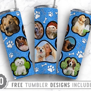 20oz Dog Paw Photo Frame Skinny Tumbler Sublimation Png, Dog Picture Frame, Collage,Glitter,Sublimation,Straight &Tapered Tumbler Png Design