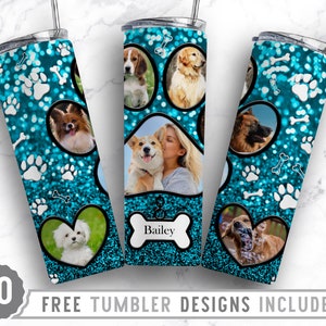 20oz Dog Paw Photo Frame Skinny Tumbler Sublimation Png, Fur Mama Picture, Collage, Glitter,Sublimation,Straight &Tapered Tumbler Png Design