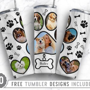 20oz Dog Paw Photo Frame Skinny Tumbler Sublimation Png, Fur Mom Picture, Collage, Glitter, Sublimation,Straight &Tapered Tumbler Png Design