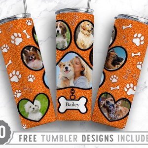 20oz Dog Paw Photo Frame Skinny Tumbler Sublimation Png, Dog Memorial Picture, Collage, Glitter, Png, Straight &Tapered Tumbler Png Design