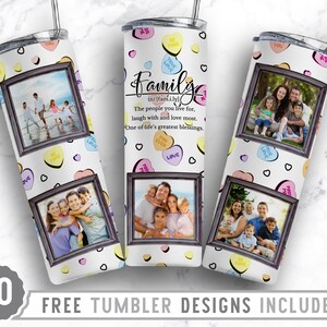20oz Family Photo Frame Skinny Tumbler Sublimation Png, Picture Frame, Collage, Add Own Photo, Glitter, Straight &Tapered Tumbler Png Design