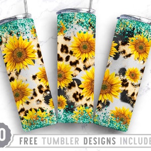 20oz leopardo girasol piel de vaca flaco vaso sublimación png, leopardo, brillo, estampado animal, patrón, vaso recto y cónico diseño png