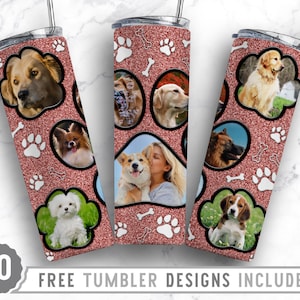 20oz Dog Paw Photo Frame Skinny Tumbler Sublimation Png, Dog Picture Frame, Collage,Glitter,Sublimation,Straight &Tapered Tumbler Png Design