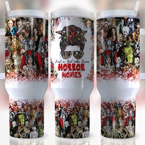 40oz Halloween Quencher Tumbler Wrap, Personajes de películas de terror Friends Wrap, Halloween Scary Faces, 3d Spider Web, 3d Halloween Sublimation