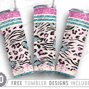 20oz Butterfly Glitter Skinny Tumbler Sublimation Png, Blue Butterflies, Mom, Nurse, Leopard, Png, Wrap Sublimation Straight&Tapered Tumbler