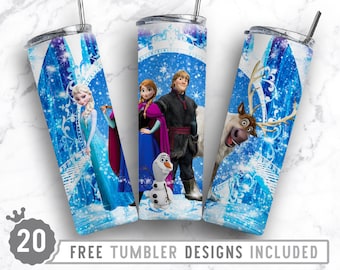 Sublimación de vaso flaco congelado de 20 oz Png, princesa, personaje de dibujos animados, cumpleaños, niñas, sublimación, diseño png de vaso recto y cónico