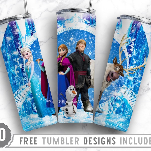 20oz Frozen Skinny Tumbler Sublimation Png, Princess, Cartoon Character, Birthday, Girls, Sublimation,  Straight &Tapered Tumbler Png Design