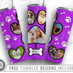 20oz Dog Paw Photo Frame Skinny Tumbler Sublimation Png, Dog Memorial Picture, Collage, Glitter, Png, Straight &Tapered Tumbler Png Design