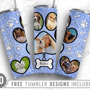20oz Dog Paw Photo Frame Skinny Tumbler Sublimation Png, Fur Mom Picture, Collage, Glitter, Sublimation,Straight &Tapered Tumbler Png Design