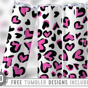 20oz Leopard Skinny Tumbler Sublimation Png, Leopard Glitter, Hearts, Love, Cheetah, Seamless,Print,Png,Straight &Tapered Tumbler Png Design