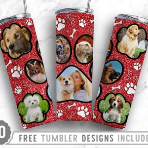 20oz Dog Paw Photo Frame Skinny Tumbler Sublimation Png, Dog Picture Mom, Collage, Glitter, Sublimation,Straight &Tapered Tumbler Png Design