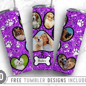 20oz Dog Paw Photo Frame Skinny Tumbler Sublimation Png, Fur Mama Picture, Collage, Glitter,Sublimation,Straight &Tapered Tumbler Png Design