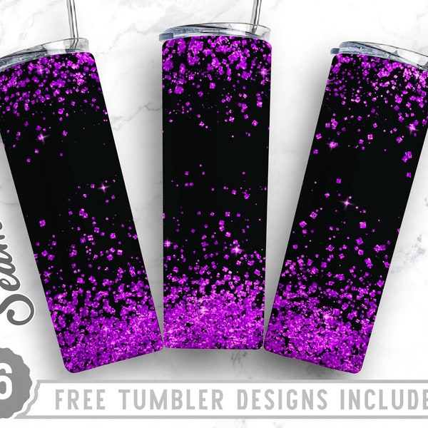 20oz Skinny Tumbler Design Sublimation Template Purple Black Glitter, Mother's Day, Confetti Wrap Sublimation Straight&Tapered Tumbler, Png