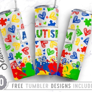 Bundle 20oz Skinny Tumbler Design Sublimation Template Autism,Autism Png, Heart Skinny Design, Wrap Sublimation Straight&Tapered Tumbler,Png