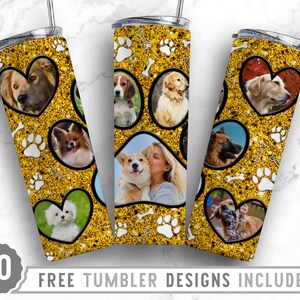 20oz Dog Paw Photo Frame Skinny Tumbler Sublimation Png, Dog Picture Mama, Collage, Glitter,Sublimation,Straight &Tapered Tumbler Png Design