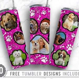 20oz Dog Paw Photo Frame Skinny Tumbler Sublimation Png, Dog Picture Frame, Collage,Glitter,Sublimation,Straight &Tapered Tumbler Png Design