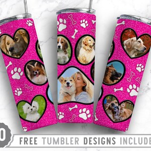 20oz Dog Paw Photo Frame Skinny Tumbler Sublimation Png, Dog Picture Mama, Collage, Glitter,Sublimation,Straight &Tapered Tumbler Png Design