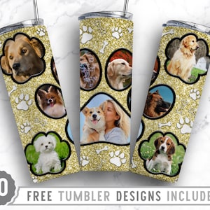 20oz Dog Paw Photo Frame Skinny Tumbler Sublimation Png, Dog Picture Mom, Collage, Glitter, Sublimation,Straight &Tapered Tumbler Png Design