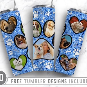20oz Dog Paw Photo Frame Skinny Tumbler Sublimation Png, Dog Picture Mama, Collage, Glitter,Sublimation,Straight &Tapered Tumbler Png Design