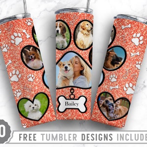 20oz Dog Paw Photo Frame Skinny Tumbler Sublimation Png, Fur Mom Picture, Collage, Glitter, Sublimation,Straight &Tapered Tumbler Png Design