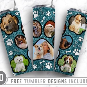 20oz Dog Paw Photo Frame Skinny Tumbler Sublimation Png, Dog Picture Mom, Collage, Glitter, Sublimation,Straight &Tapered Tumbler Png Design